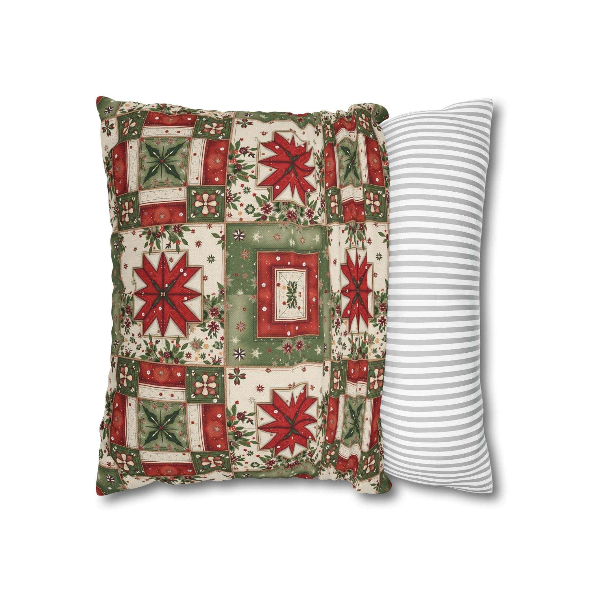Patchwork Christmas Star pillowcase with warm tones and double-sided star design on a cozy throw pillow cover