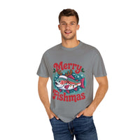 True Navy garment-dyed t-shirt featuring Merry Fishmas design for fishermen, by Printify