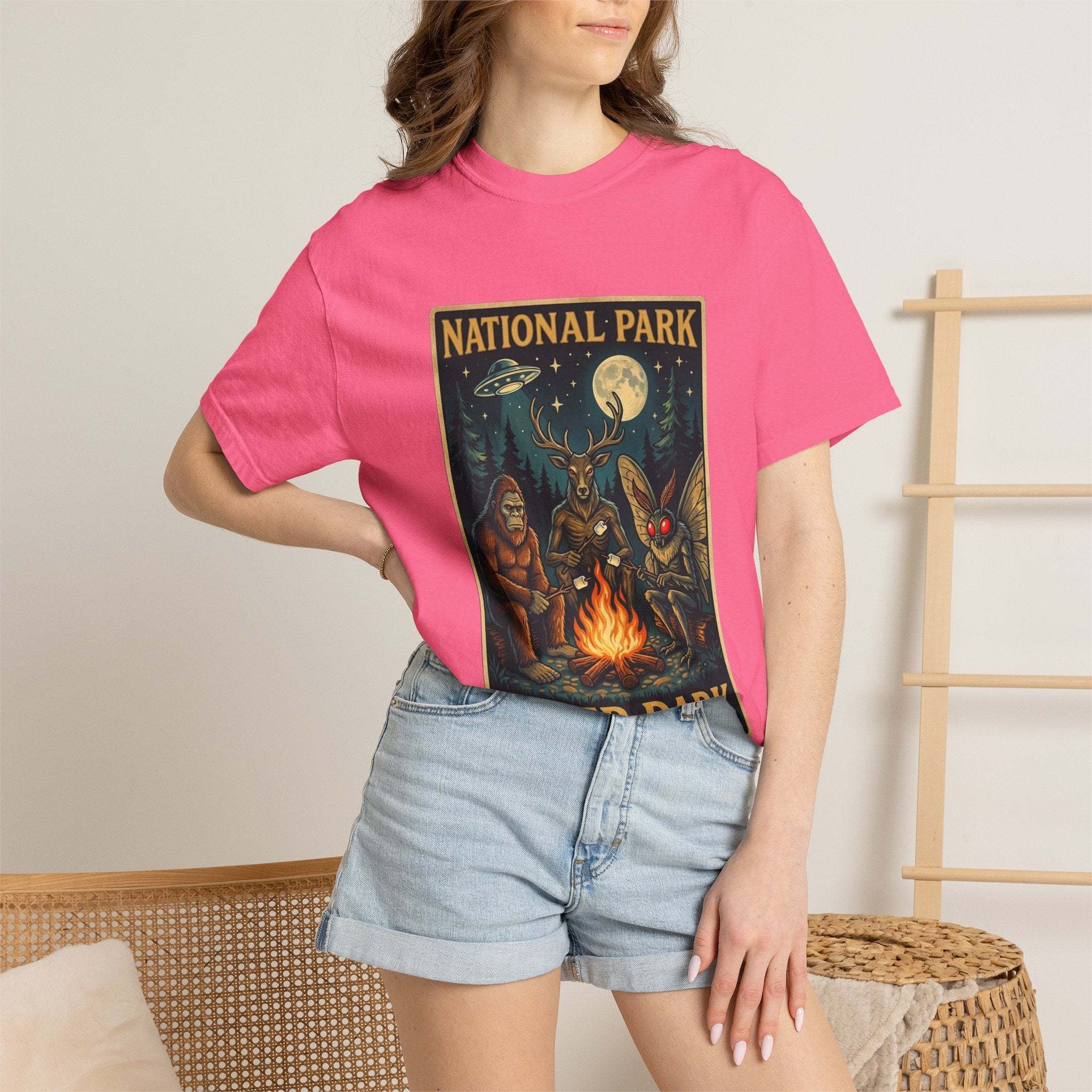National Park After Dark T-Shirt | Campfire Sasquatch Mothman Night Creatures
