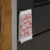 Christmas Tea Towel with Cookies & Cocoa design, 28x28 inch soft cotton holiday kitchen linen