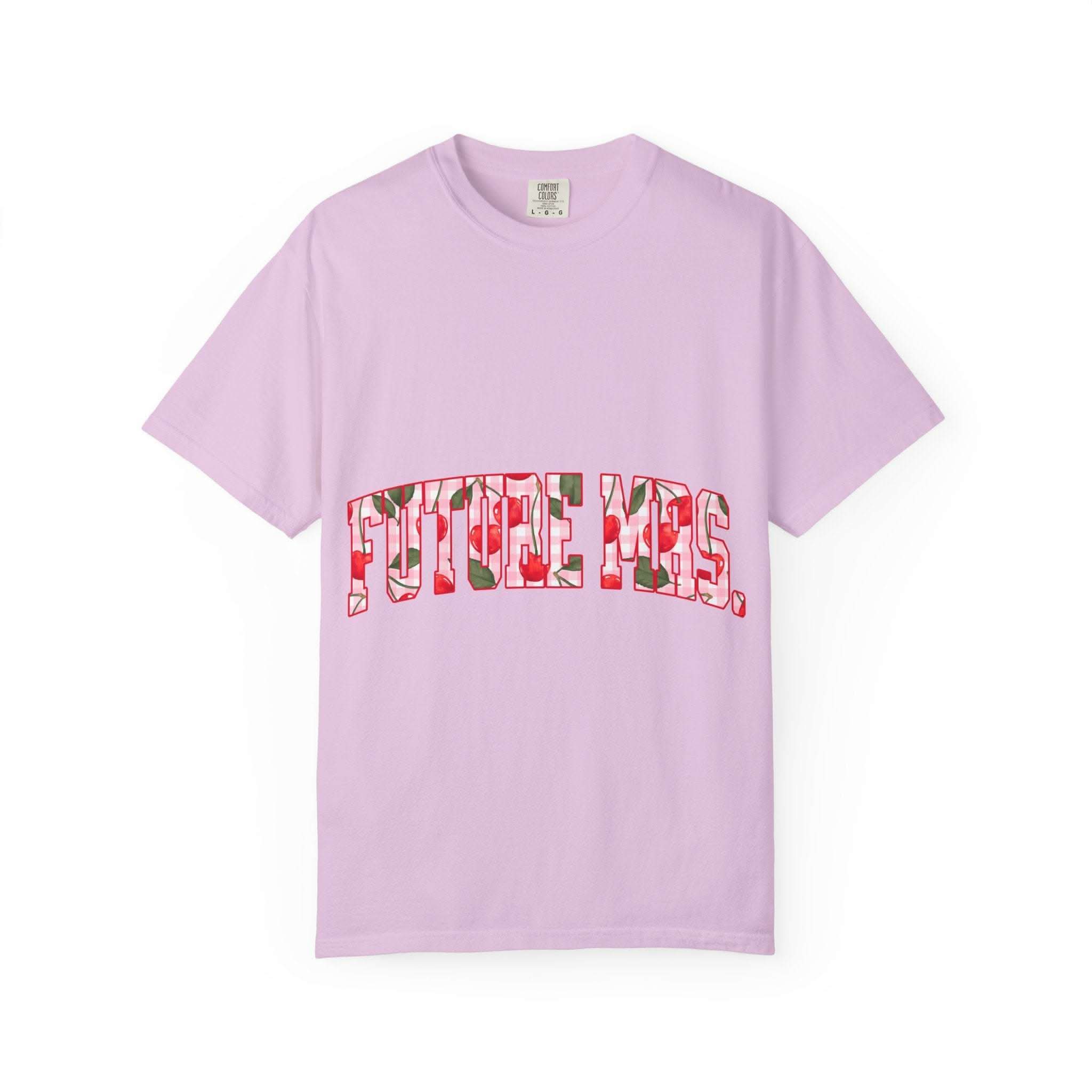 Future Mrs Cherry T-Shirt for brides-to-be with relaxed fit and soft cotton fabric