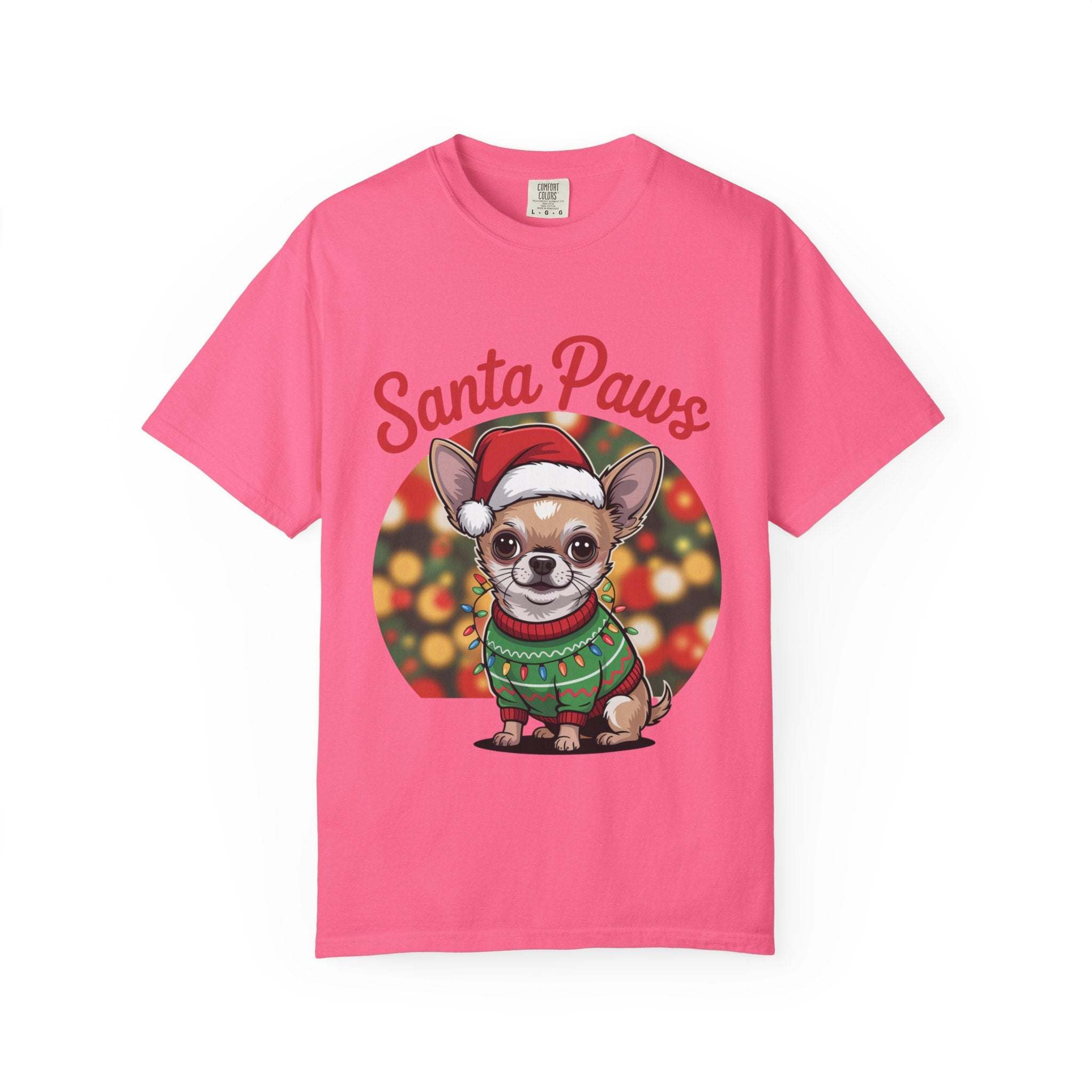 Bay Chihuahua Santa Paws T-Shirt from Printify, festive holiday pet apparel for dog lovers