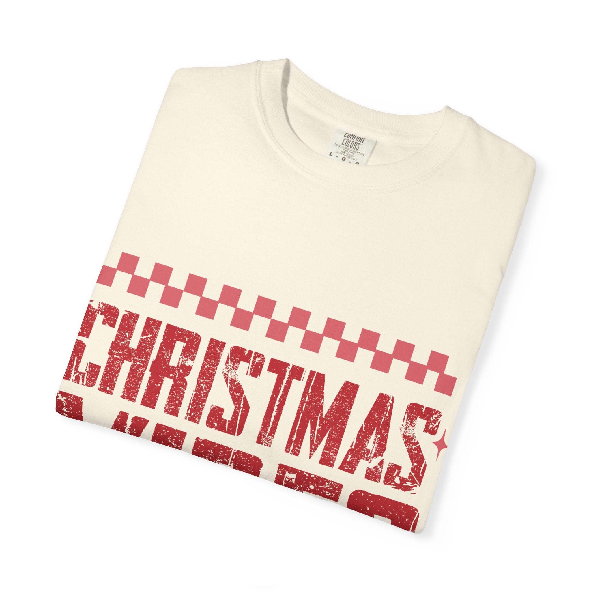 Distressed Christmas Vibes T-Shirt with vintage faded holiday graphics and soft garment-dyed fabric