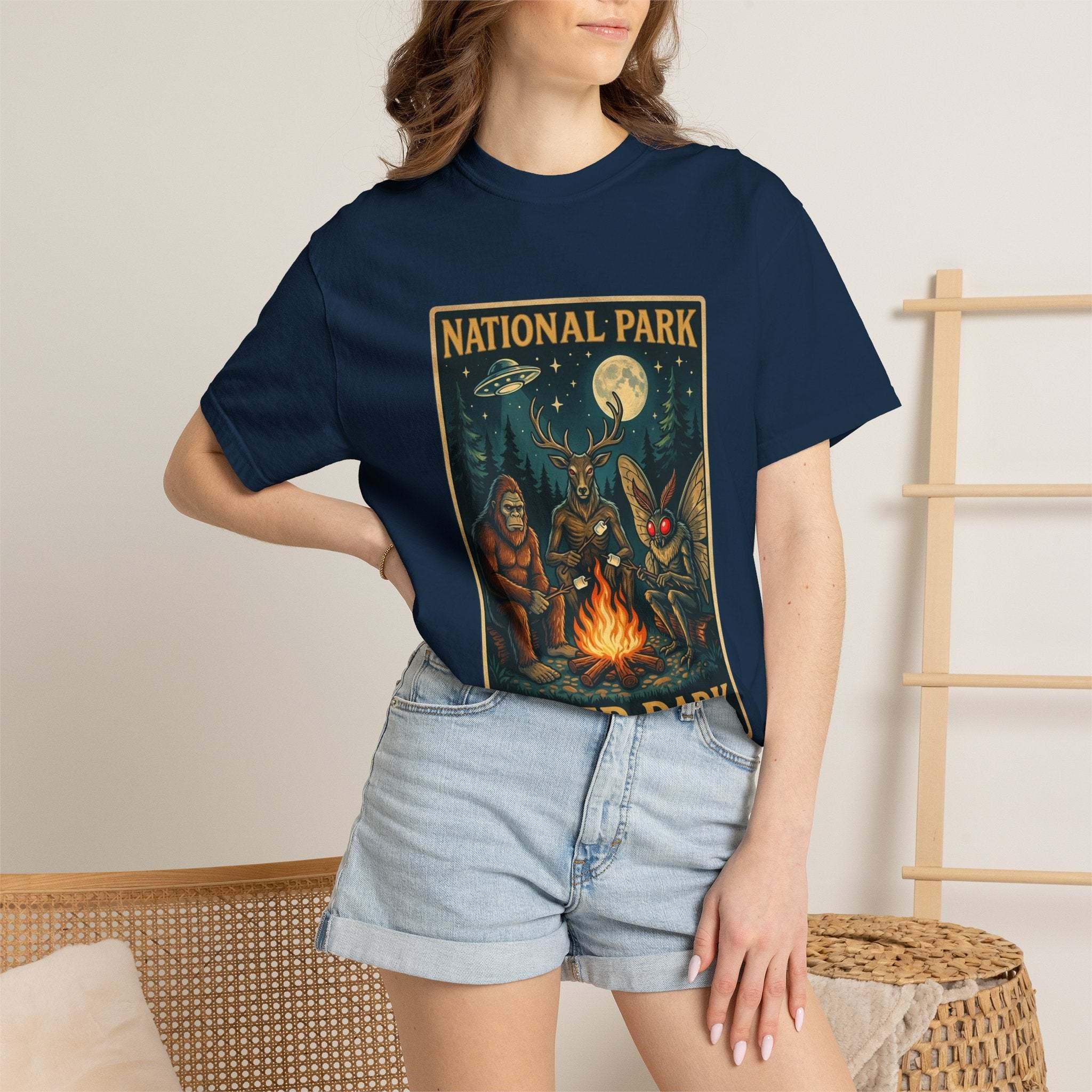 National Park After Dark T-Shirt | Campfire Sasquatch Mothman Night Creatures