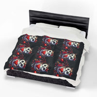 Floral Valentine Owl plush velveteen blanket with heart and flowers