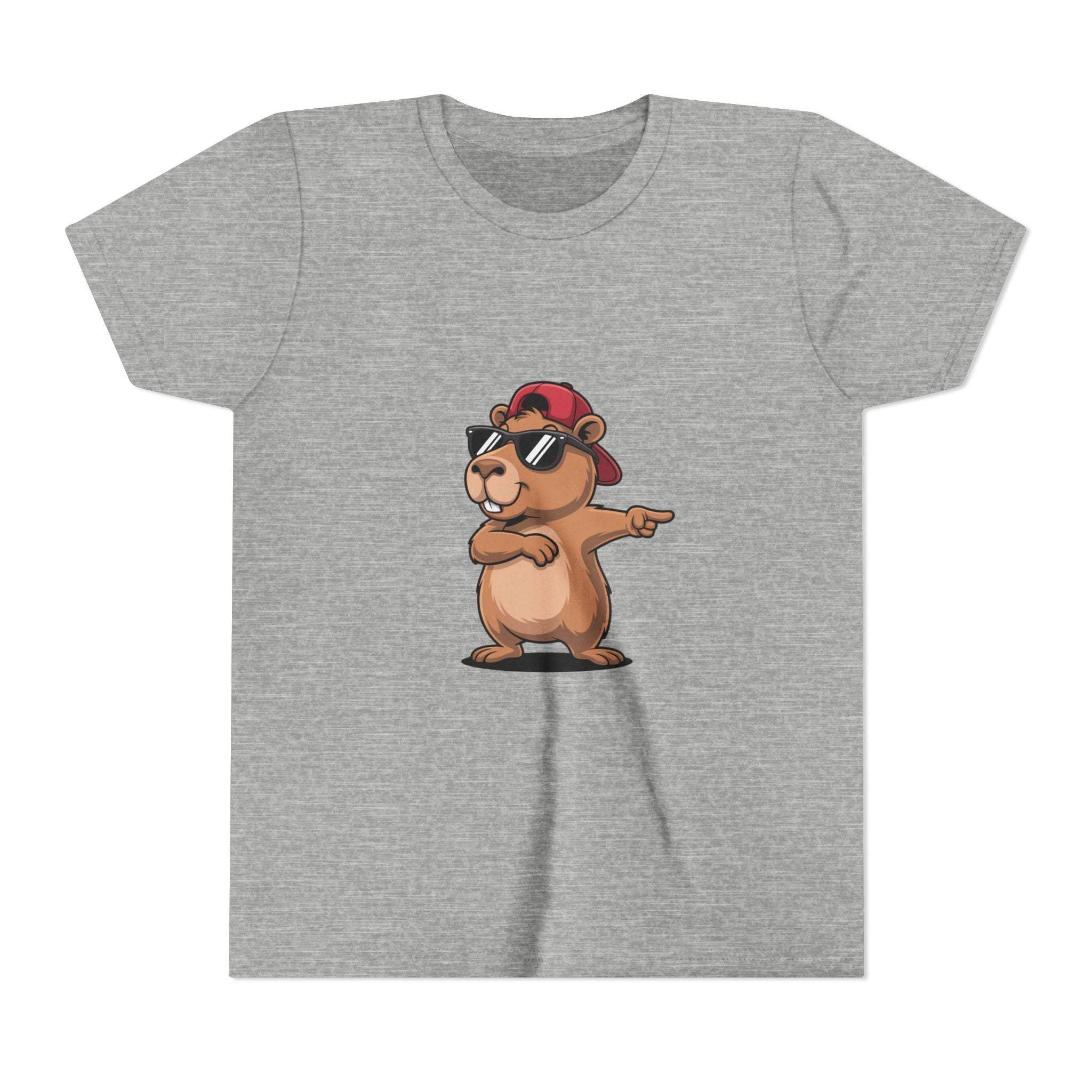 Cool capybara wearing hat and sunglasses on soft cotton youth t-shirt