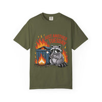 Green t-shirt with a raccoon graphic and 'Just Another Tuesday' text on a white background