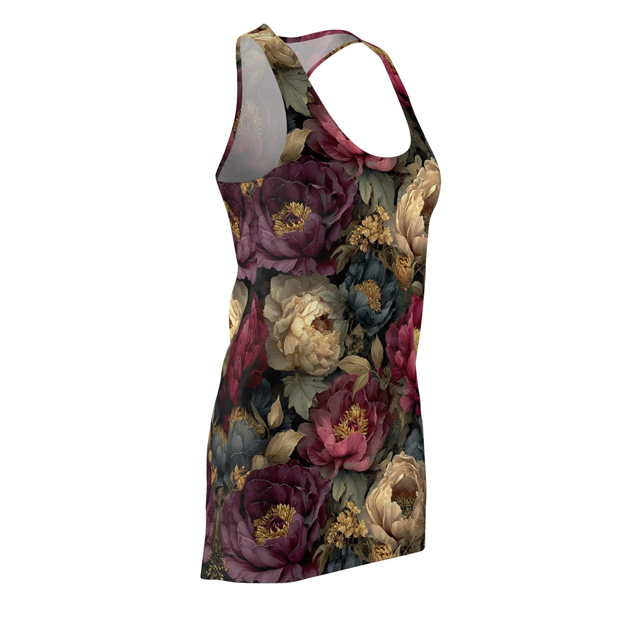 Vintage Dark Floral Racerback Dress | Peony Allover Print