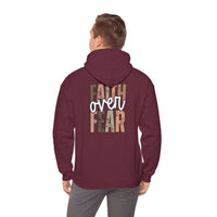 Faith Over Fear Hoodie with "Walk by Faith" inspirational Christian design on cozy sweatshirt