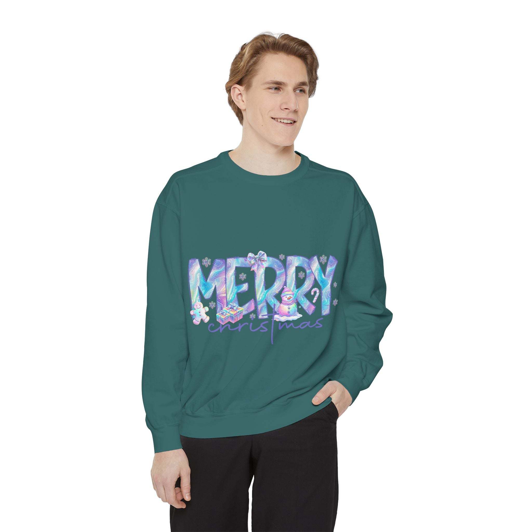 Ultra-Soft Iridescent Merry Christmas Sweatshirt – Cozy Glow Comfort for the Holidays