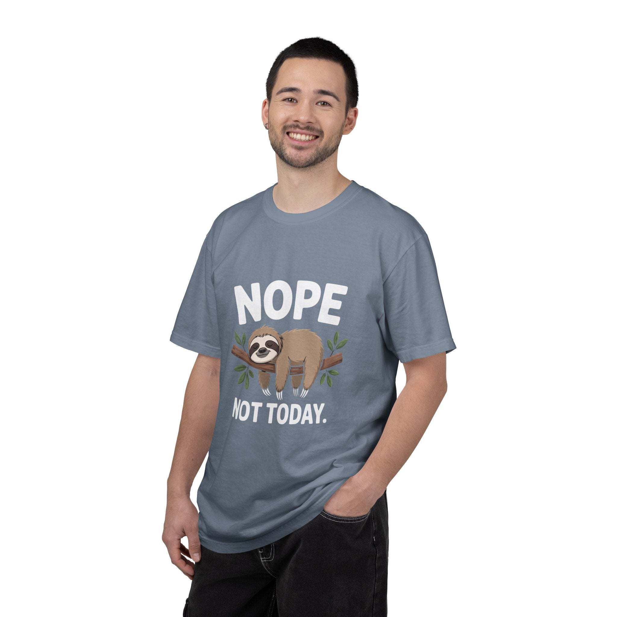 Nope Not Today Sloth t-shirt with relaxed fit and humorous sloth design