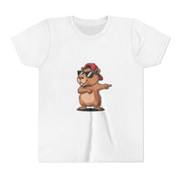 Cool capybara wearing hat and sunglasses on soft cotton kids youth tee