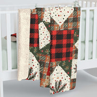 Vintage Christmas Stars Sherpa Blanket with plush fleece and durable hemmed edges