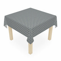 Indigo floral patterned polyester tablecloth with ogee vines design on square table