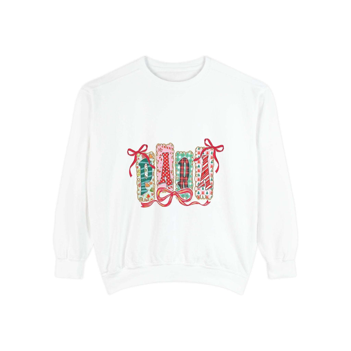 Butter yellow sweatshirt with Christmas design, cozy fit, by Printify, ideal for holiday gifts.