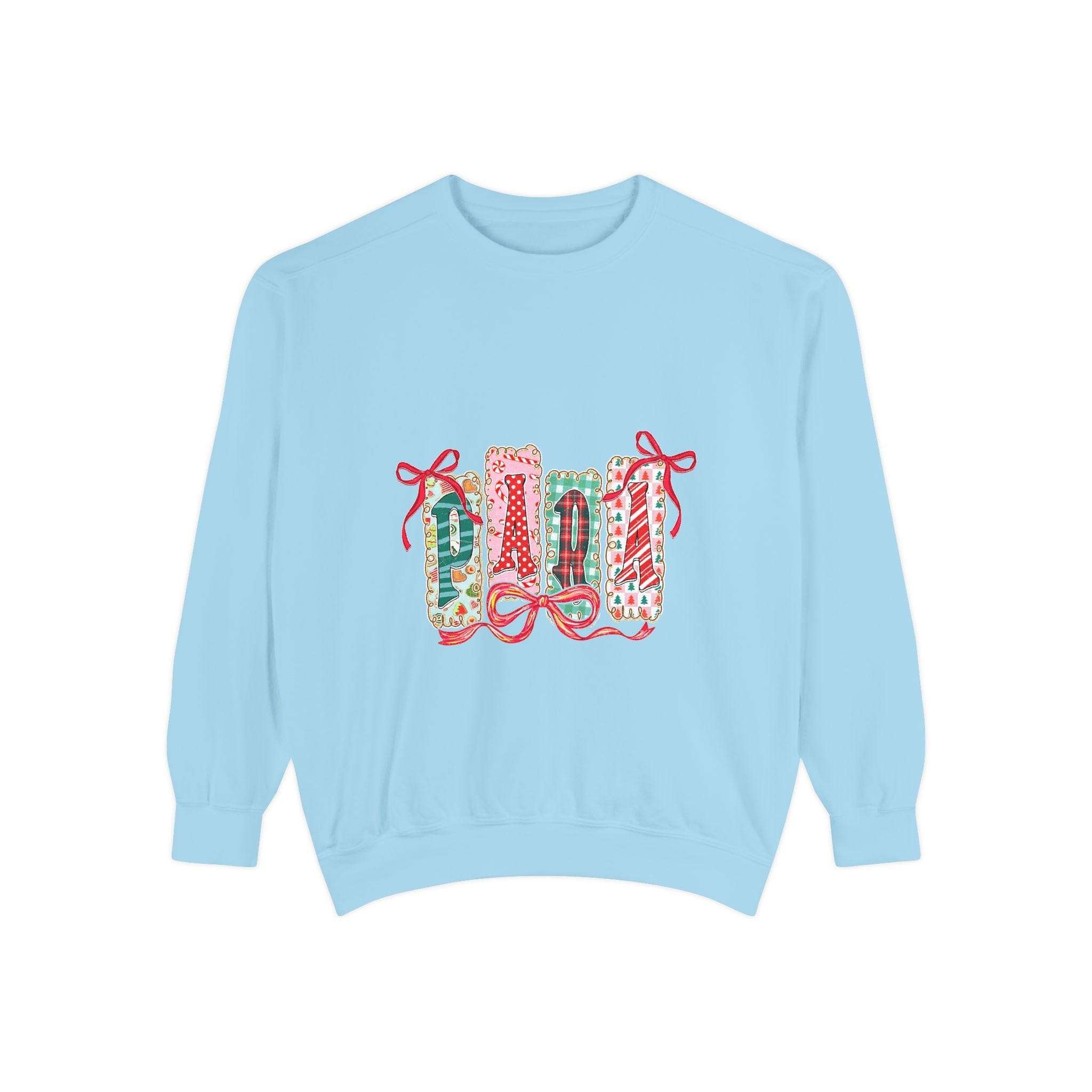 Cozy preppy Christmas sweatshirt in butter color, featuring festive design, by Printify, ideal holiday gift for educators.
