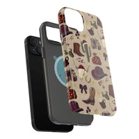 Cowboy Christmas design phone case for iPhone 17 in glossy finish by Printify, featuring festive colors and patterns.