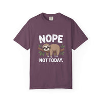 Nope Not Today Sloth T-shirt with relaxed fit and cozy cotton fabric featuring slow morning and nap design