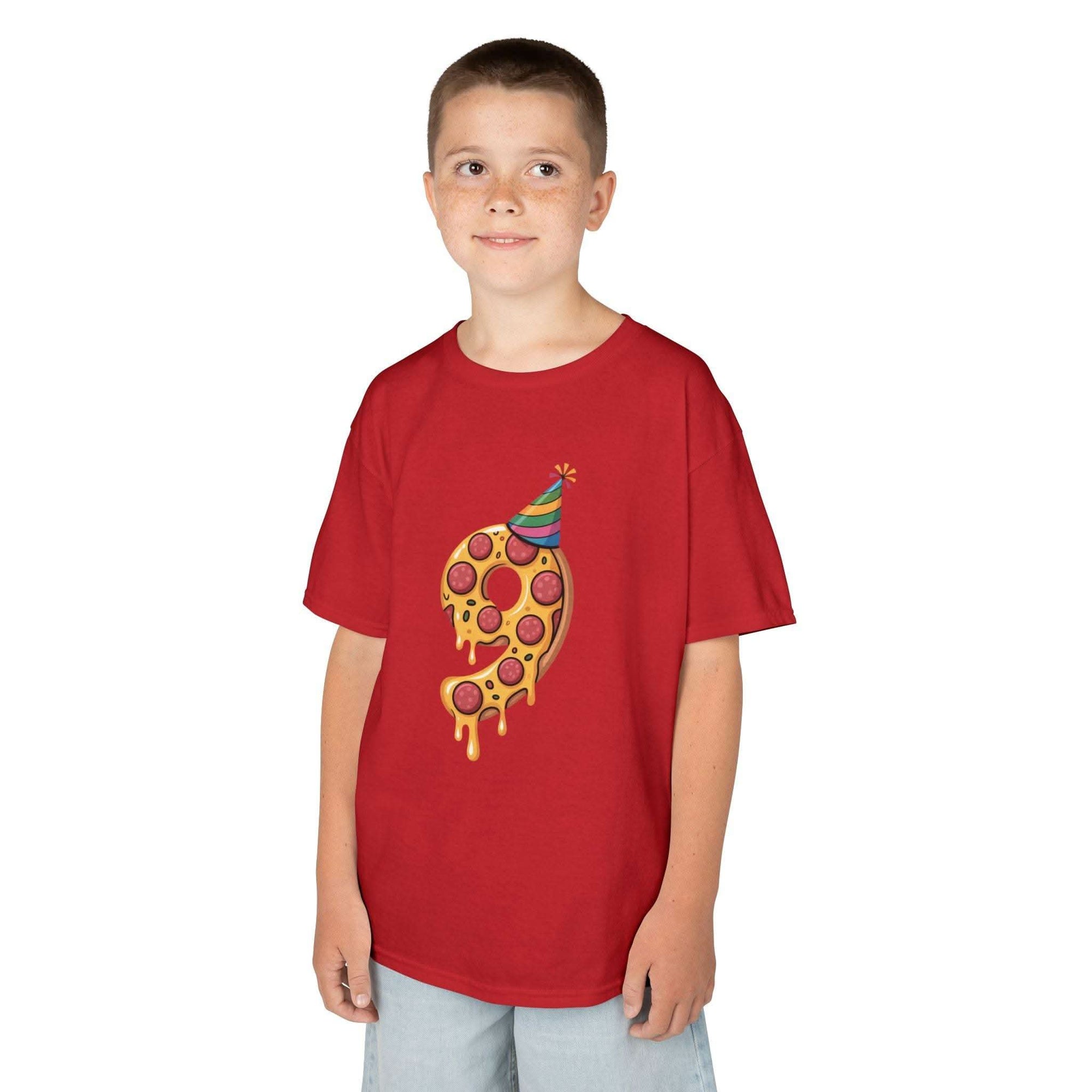 Party Slice Pizza Kids Tee | 9th Birthday Pizza Slice with Party Hat