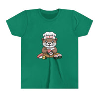 Cute otter sushi chef illustration on breathable youth tee for kids