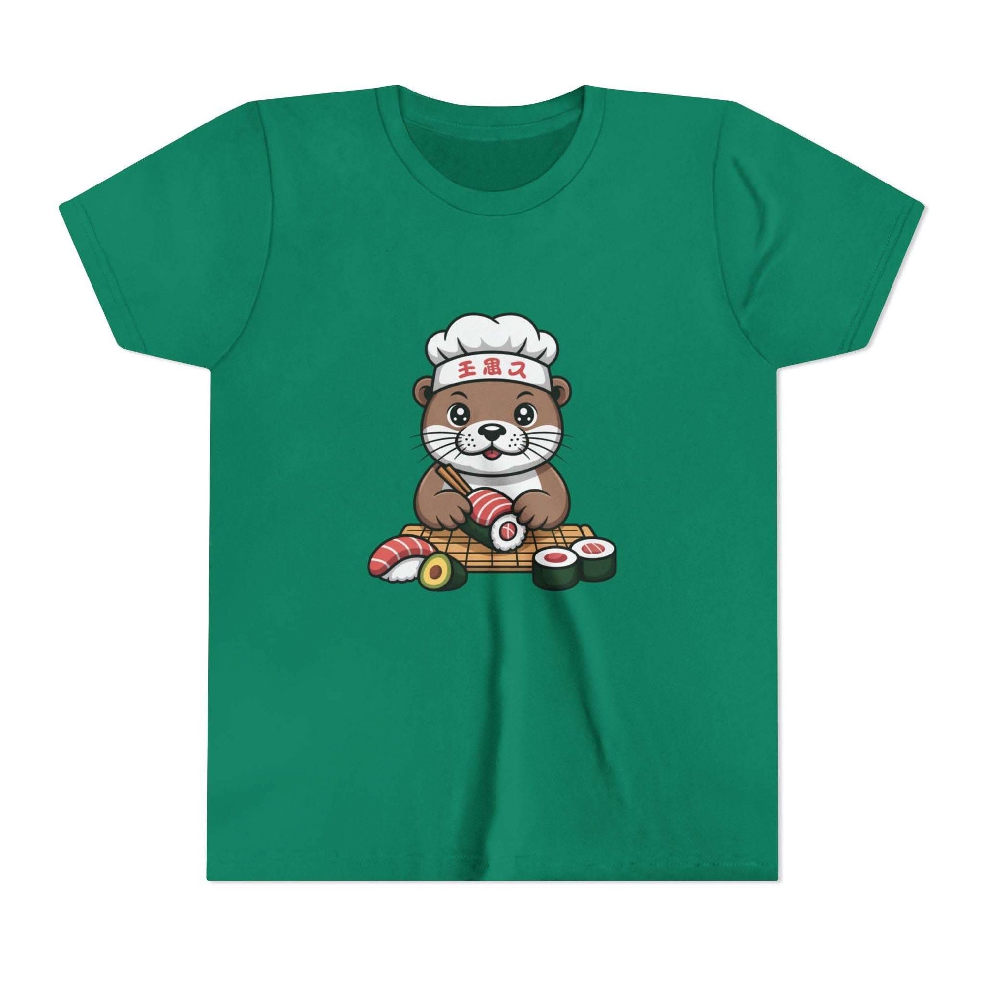 Cute otter sushi chef illustration on breathable youth tee for kids