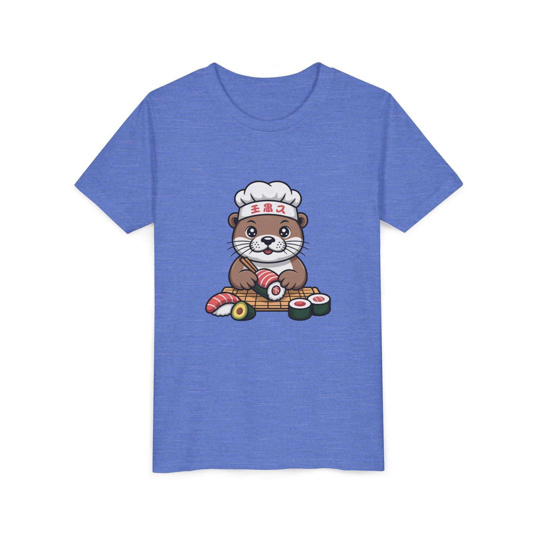 Child's t-shirt featuring cute otter sushi chef graphic, soft breathable cotton design