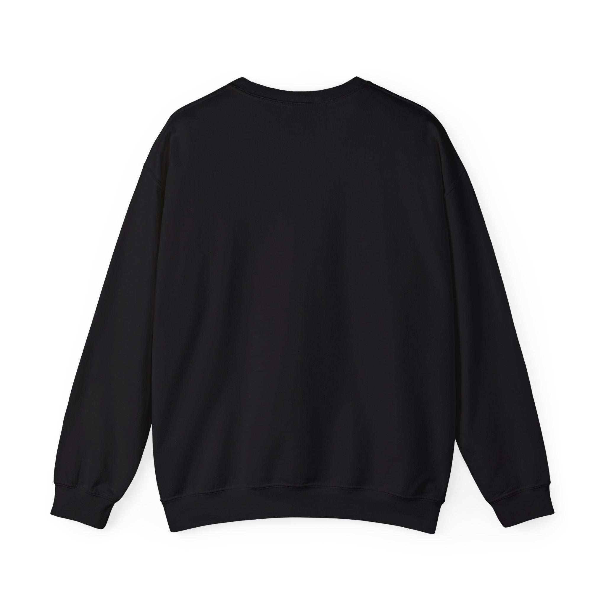 Black crewneck sweatshirt featuring a Santa motorcycle graphic by Printify, perfect for cozy winter wear.