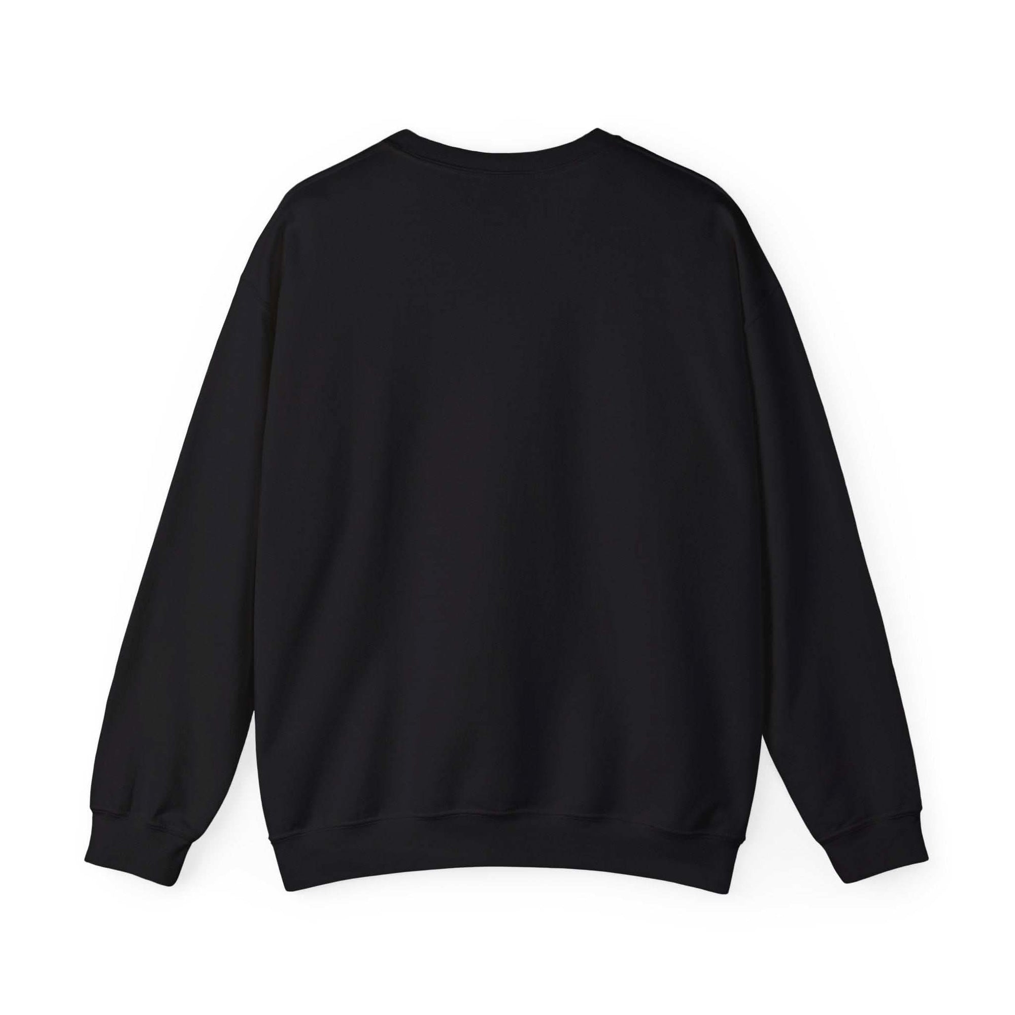 Black crewneck sweatshirt featuring a Santa motorcycle graphic by Printify, perfect for cozy winter wear.