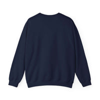 Navy Santa sweatshirt featuring a surfing design, perfect for holiday beachwear by Printify.