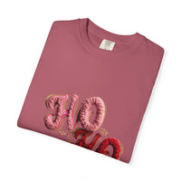 White Christmas graphic tee featuring faux puffy crochet 'Ho, Ho, Ho' design by Printify