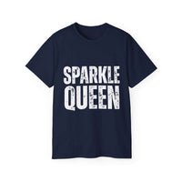 Navy blue Sparkle Queen T-Shirt with distressed white graphic text for fashionistas