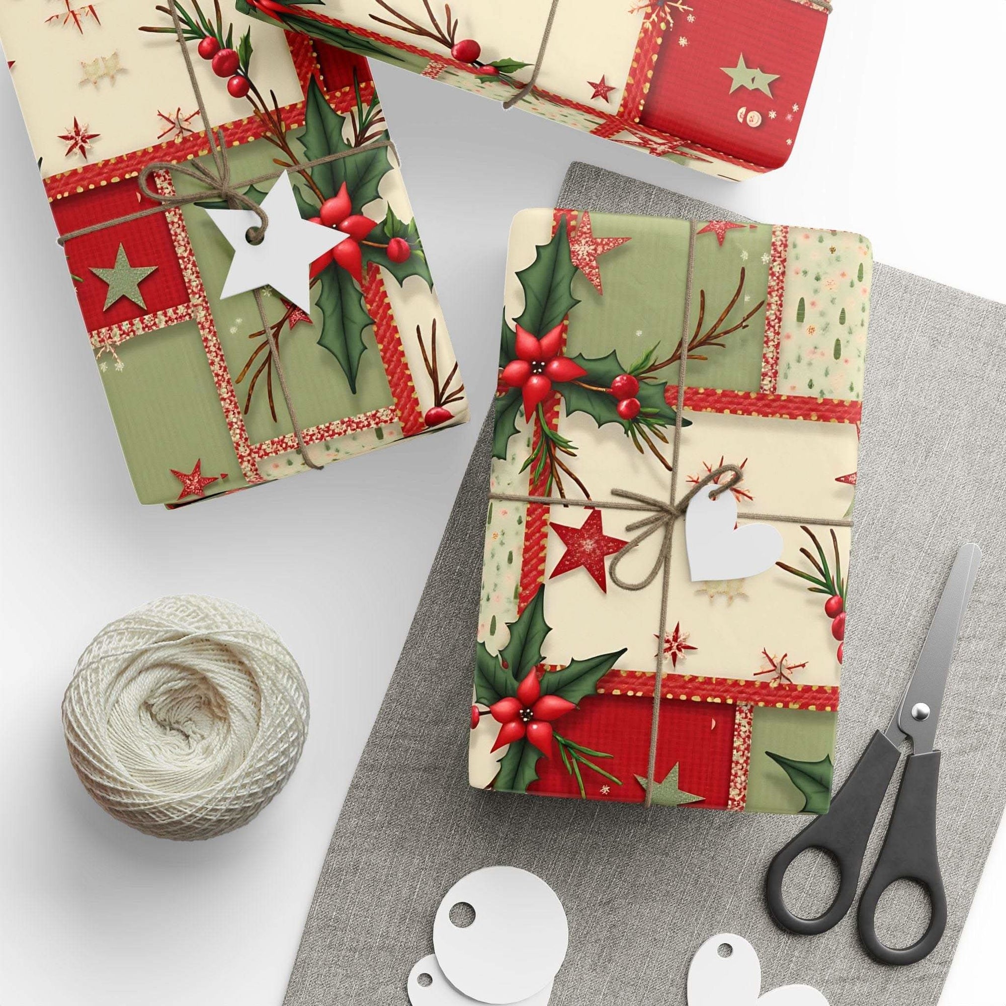 Vintage Christmas Stars wrapping paper with aged star motifs and retro holiday design
