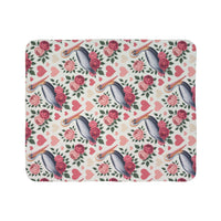 Floral pelican motif fleece sherpa blanket with vibrant coastal design and plush texture