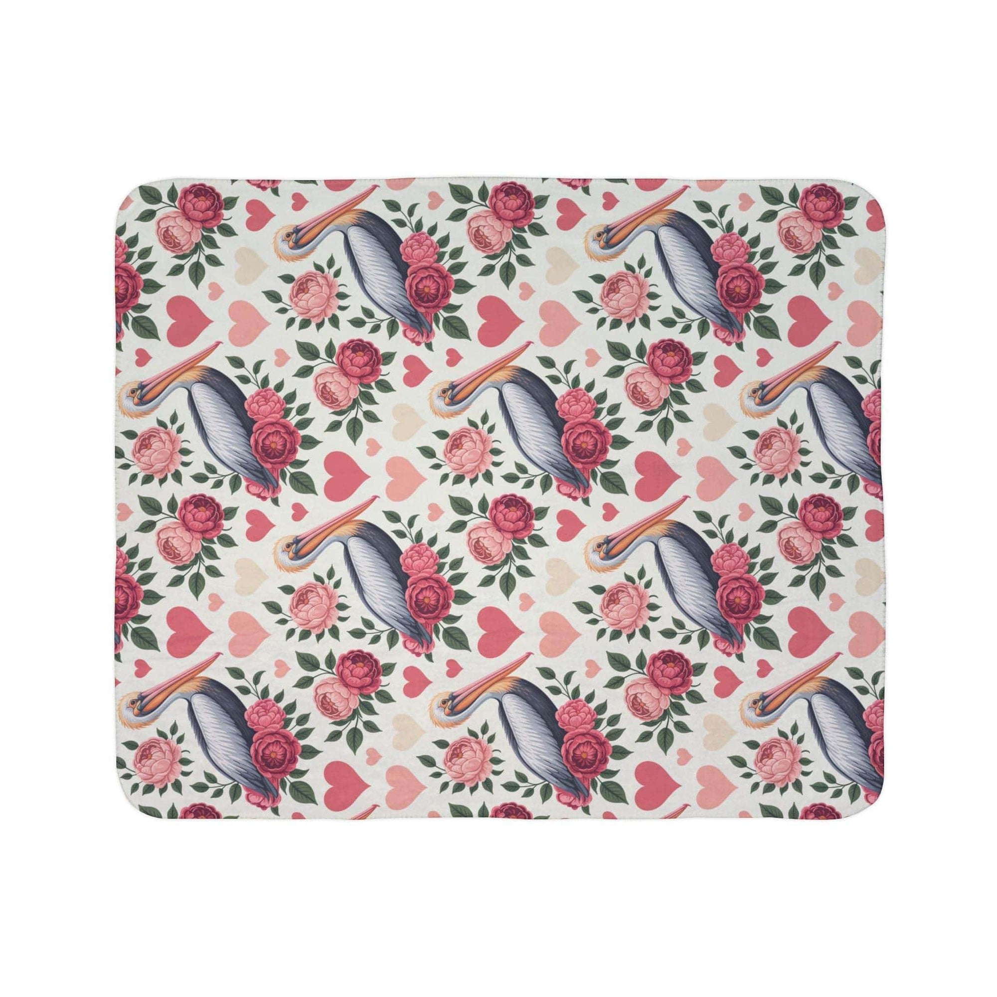 Floral pelican motif fleece sherpa blanket with vibrant coastal design and plush texture