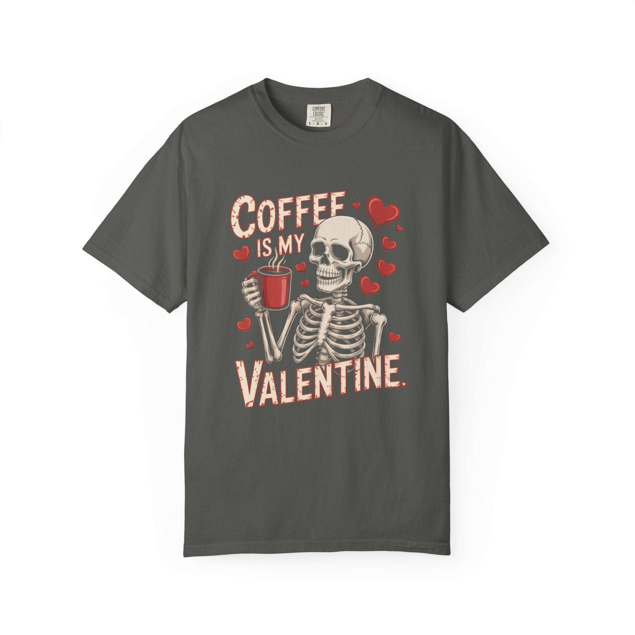 Coffee Is My Valentine skeleton graphic vintage-washed T-shirt soft cotton relaxed fit