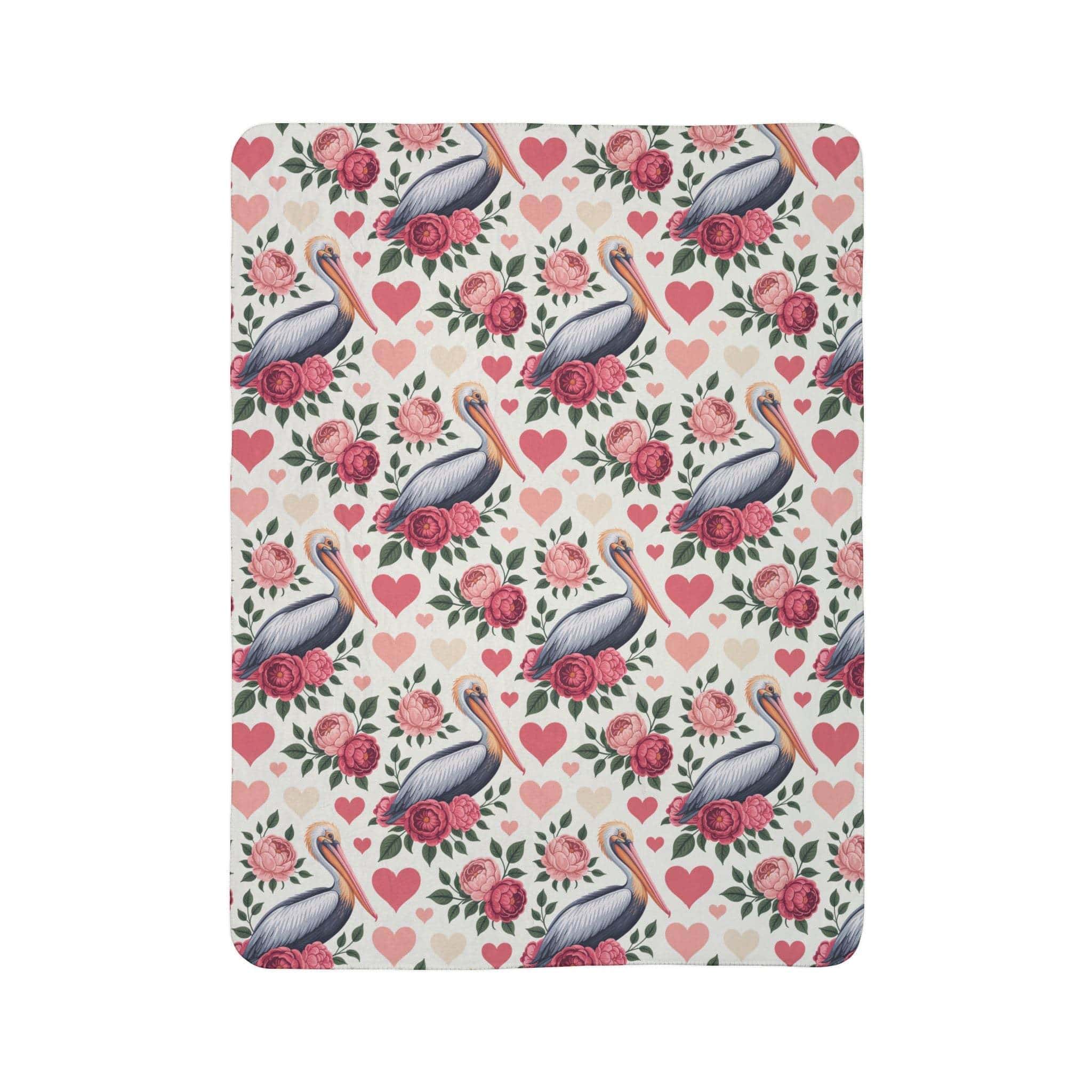 Floral pelican fleece sherpa blanket with vibrant coastal bird and flower design
