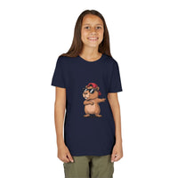 Youth tee featuring a cool capybara wearing a hat and sunglasses, perfect for playful summer style