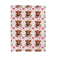 Velveteen plush blanket with floral Highland cow design and soft, cozy texture