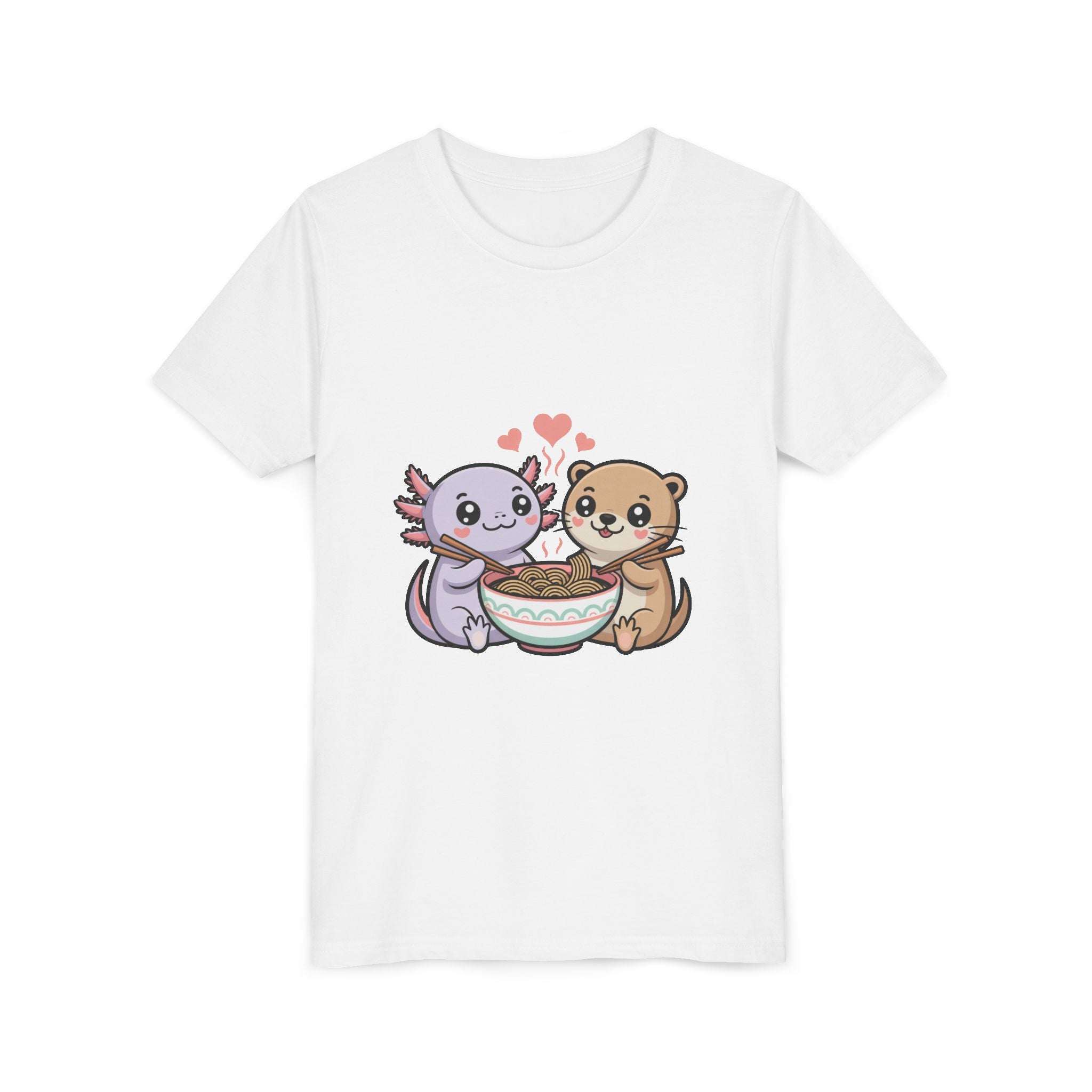 Axolotl & Otter Ramen Youth Tee — Cute Kawaii Animal Kids Shirt