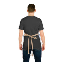 Man wearing Pastel Coastal Cowgirl apron with tied straps on white background