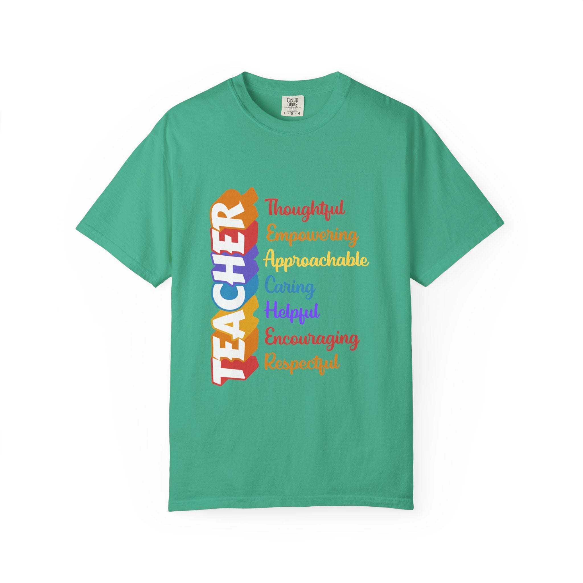 Black cotton teacher acronym appreciation t-shirt from Printify, featuring a comfortable fit for back to school.