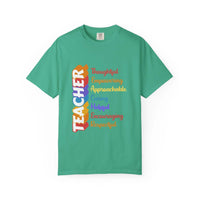 Black cotton teacher acronym appreciation t-shirt from Printify, featuring a comfortable fit for back to school.