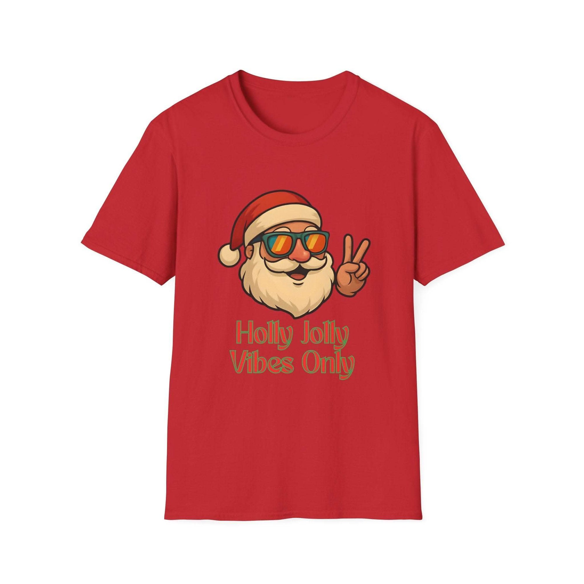 Light blue Christmas t-shirt with 'Holly Jolly Vibes Only' design by Printify