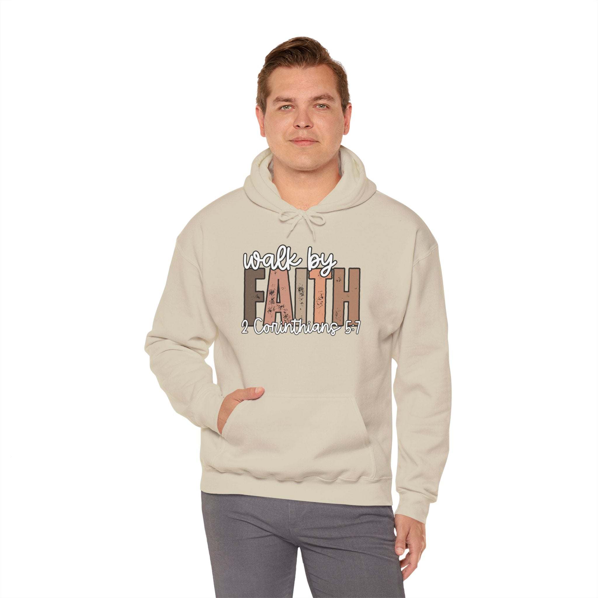 Faith Over Fear Hoodie with Walk by Faith Christian inspirational design and cozy double-lined hood
