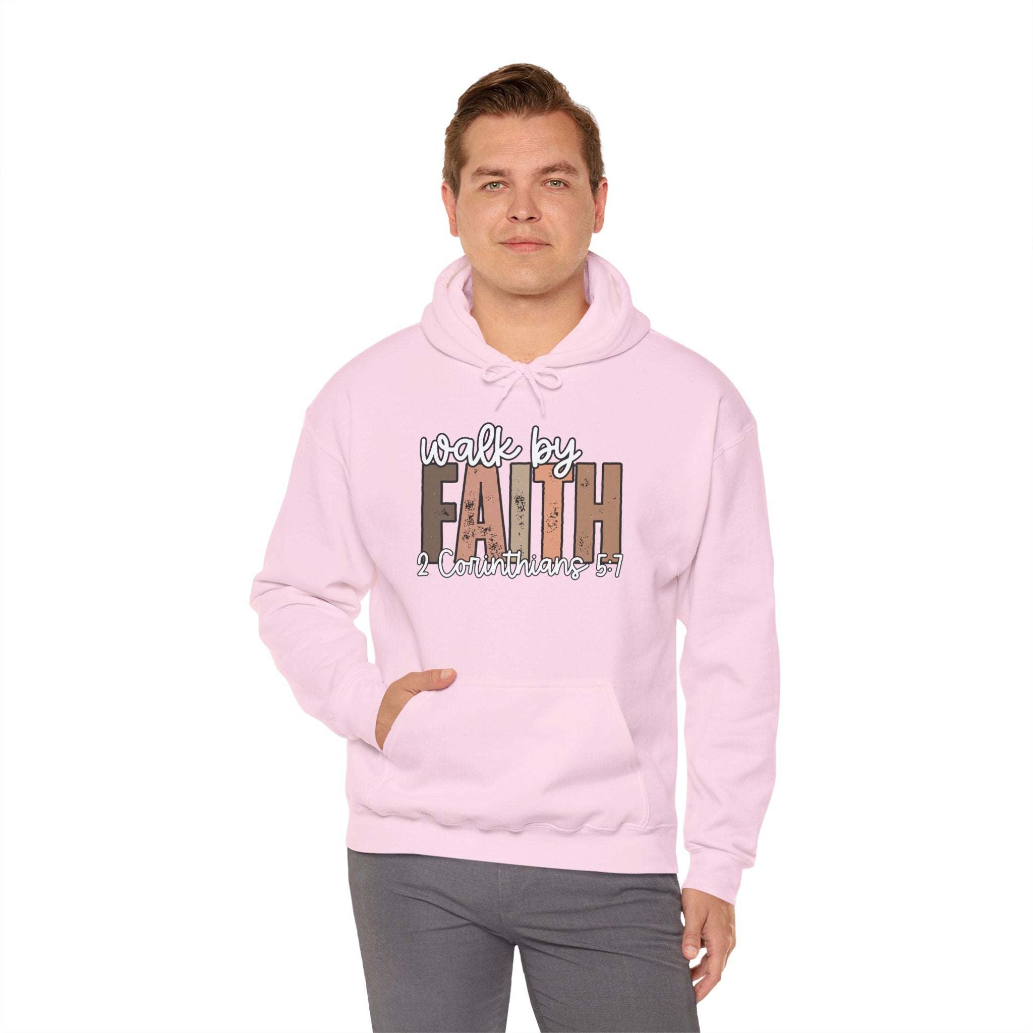 Faith Over Fear Hoodie with "Walk by Faith" inspirational Christian design and cozy double-lined hood