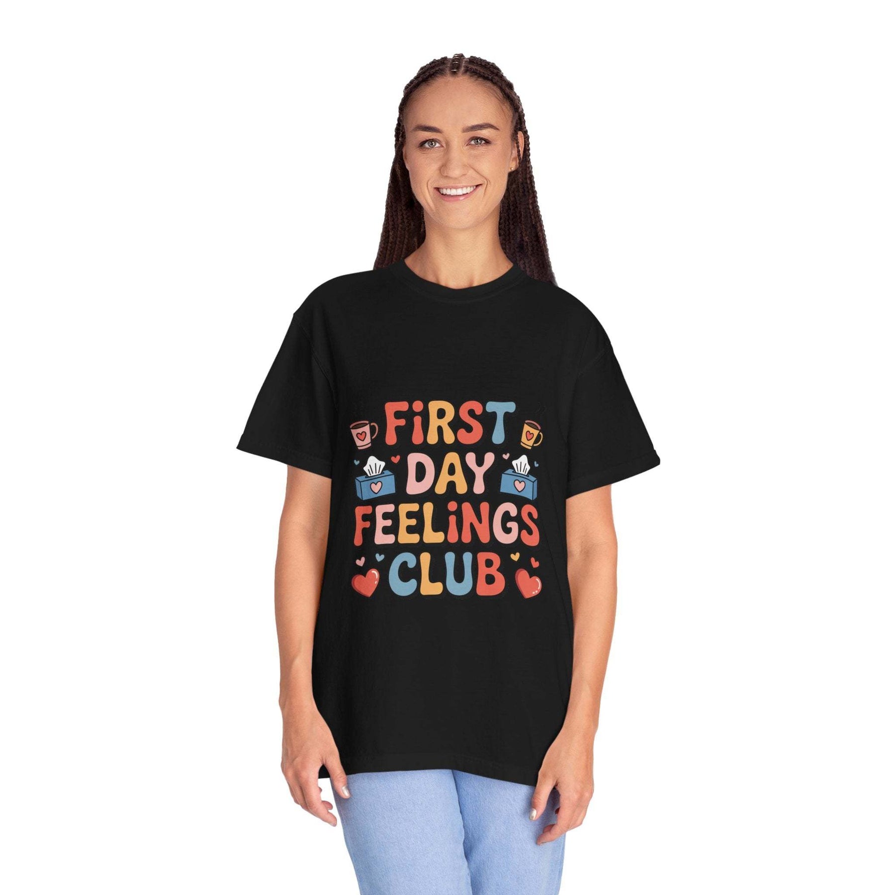 First Day Feelings Club Unisex Garment-Dyed T-shirt for Back to School Mom