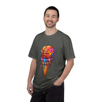 Colorful dripping ice cream cone graphic on relaxed fit neon melting ice cream t-shirt