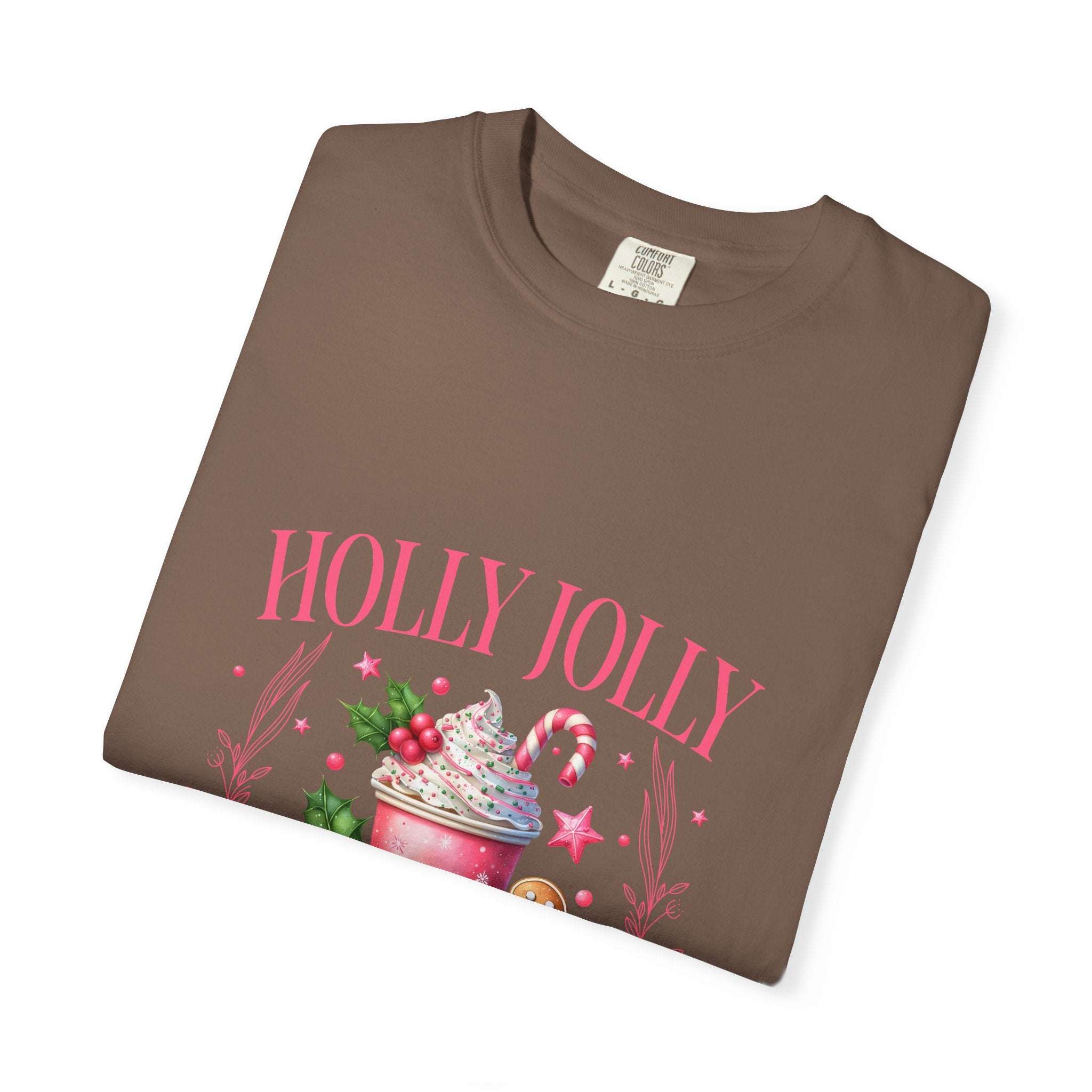 Unisex garment-dyed black Christmas t-shirt with 'Holly Jolly Christmas Club' design by Printify