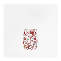 Festive 100% cotton tea towel with Cookies, Cocoa, and Christmas Joy design, absorbent and fast-drying for holiday kitchens