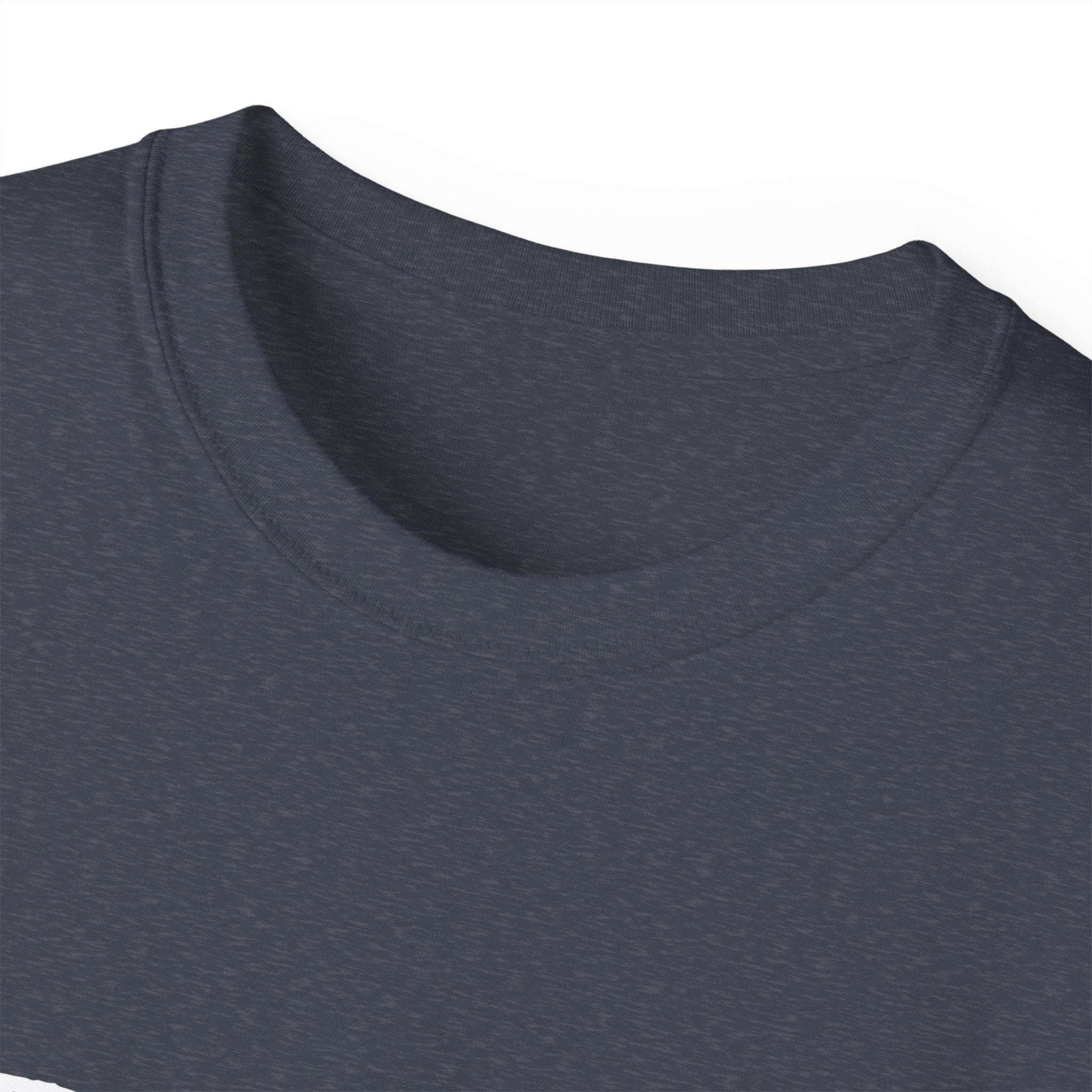Close-up of dark gray distressed Sparkle Queen T-Shirt neckline for fashion-forward style
